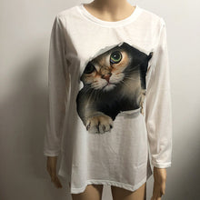 Charger l&#39;image dans la galerie, Women&#39;s Fashion Round Neck Pullover Long Sleeve Cat Print T-Shirt
