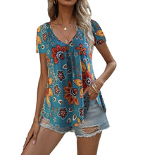 Load image into Gallery viewer, Women&#39;s Multicolor V-Neck Printed Short Sleeve T-Shirt
