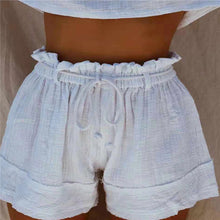 Charger l&#39;image dans la galerie, Solid Color Loose Pleated Elastic Belt High Waist Cotton And Linen Boho Shorts Hot Pants
