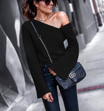 Load image into Gallery viewer, Fashion Plain Asymmetric Long Sleeve Trumpet Sleeve Sweater
