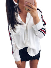 Load image into Gallery viewer, Blouse Women Casual White Stripe Long Sleeve Botton Shirt
