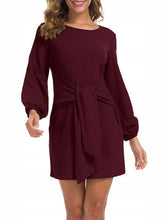 Load image into Gallery viewer, Women&#39;s Waist Long-sleeved Lace-up Solid Color Dress
