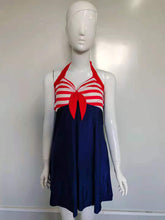 Load image into Gallery viewer, Patchwork Striped Halter Ladies Polyester One Piece Swimsuit
