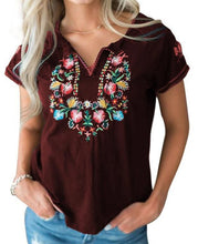 Load image into Gallery viewer, Spring Summer  Retro Embroidered Short Sleeve T-Shirt Women
