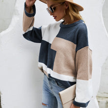 Load image into Gallery viewer, Plus Size Round Neck Color-blocking Pullover Sweater
