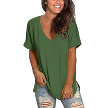Charger l&#39;image dans la galerie, Women&#39;s V-neck Solid Color Short-sleeved Top Loose T-shirt
