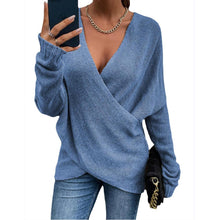 Load image into Gallery viewer, Fashion Solid Color V-neck Long Sleeve Cross Women&#39;s Knitted Sweater
