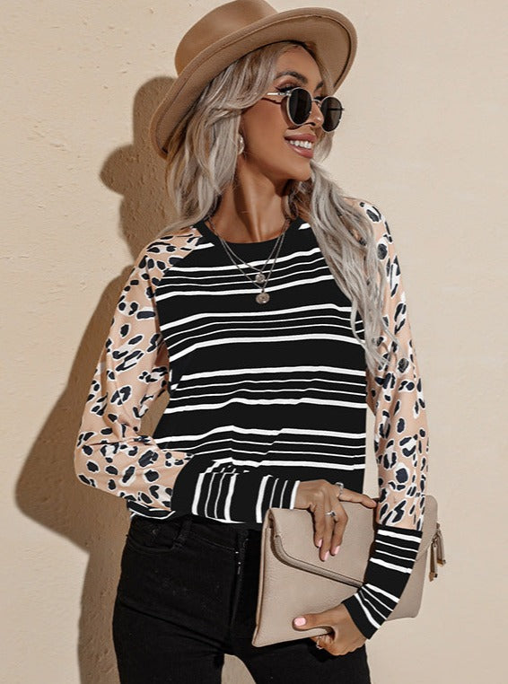 Loose Striped Long-sleeved T-shirt Women's Round Neck Sweater