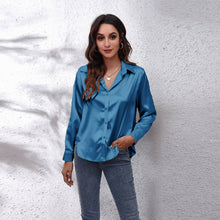 Load image into Gallery viewer, Satin Women&#39;s Satin Faux Silk Long-sleeved Shirt
