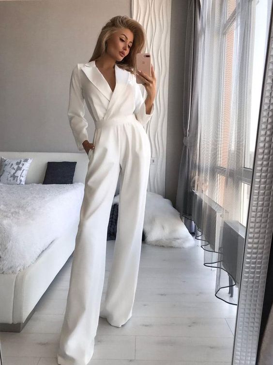Long-sleeved Slim-fit Jumpsuit Solid Color Trousers
