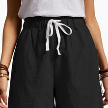 Load image into Gallery viewer, Women&#39;s Fashion Solid Color Cotton Linen Elastic Waist Lacing Shorts
