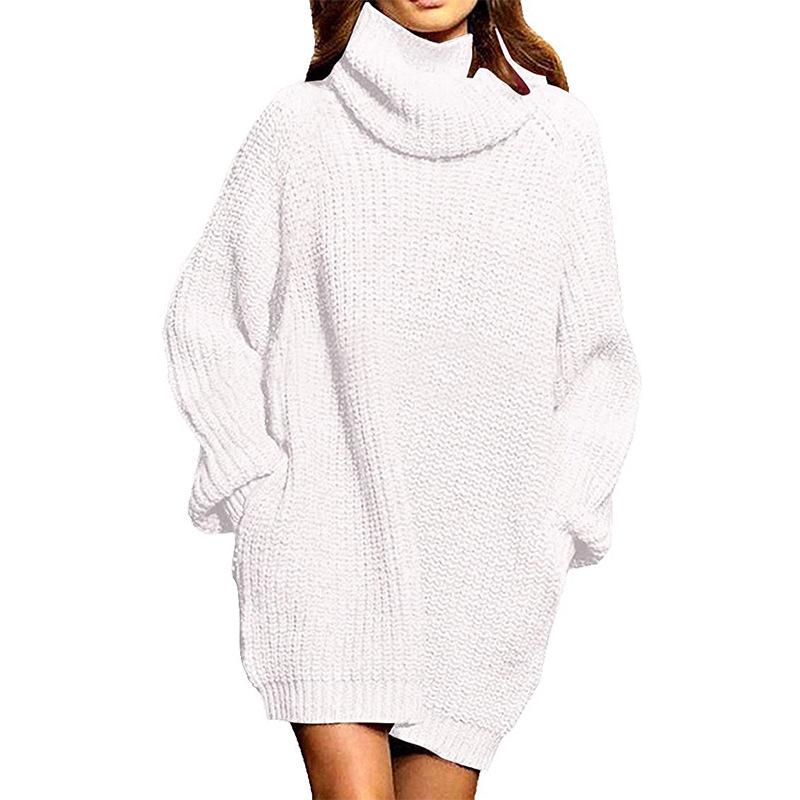 Women's Long-sleeved High-neck Pocket Mid-length Sweater Dress