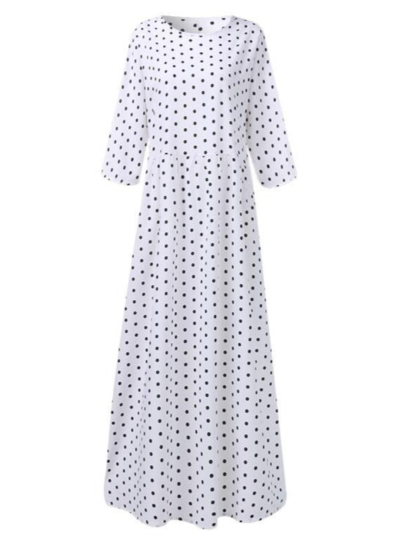 Fashion Polka Dot Mid Sleeve Ladies Print Casual Bohemian Tunic Dress