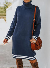 Load image into Gallery viewer, Casual High Neck Long Sleeve Knee-length Sweater Knitted Dress
