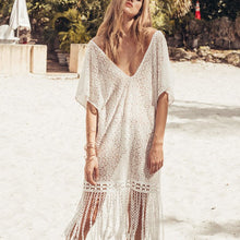 Load image into Gallery viewer, Fringe Lace Beach Smock V-neck Sunscreen Shirt Swimsuit Outside To Match
