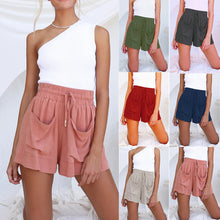 Charger l&#39;image dans la galerie, Women&#39;s Summer Cotton And Linen Drawstring High Waist Large Size Loose Wide-Leg Shorts
